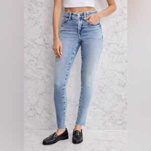 Good American Good Legs Skinny Jeans High Rise Light Wash Raw Hem 25 NWT